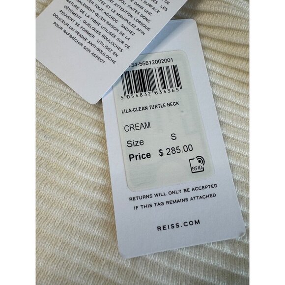 REISS Lila-Clean Turtle Neck Ribbed Pullover Long Sleeve Sweater SZ S NEW Cream - Picture 7 of 12